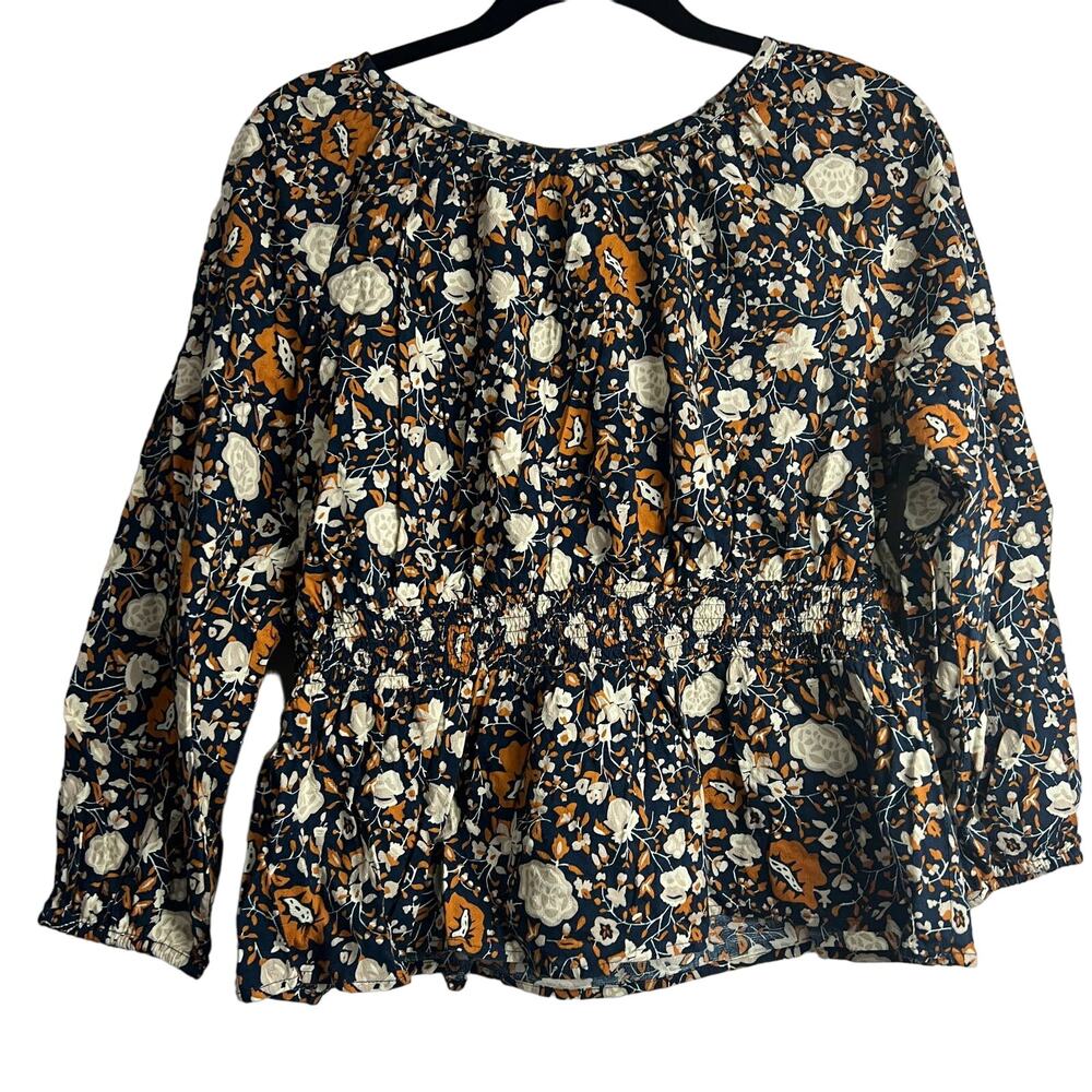 Universal Thread Navy and Orange Floral Print Long Sleeve Blouse - NWT - Large